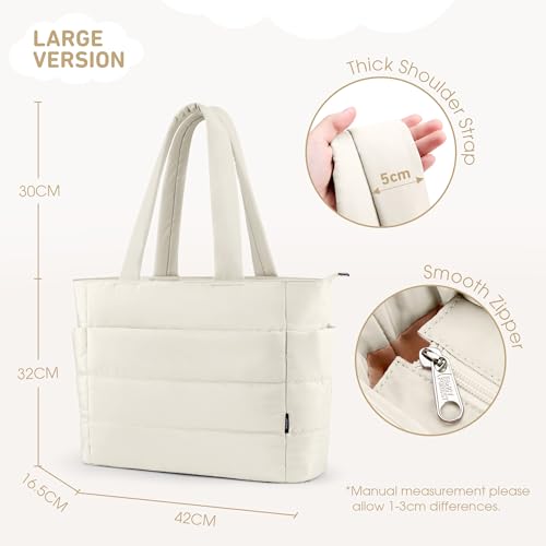 Image of KALIDI Quilted Carryall Tote Bag, Large Puffer Crossbody Women Handbags Shoulder Soft Fluffy Lightweight Travel