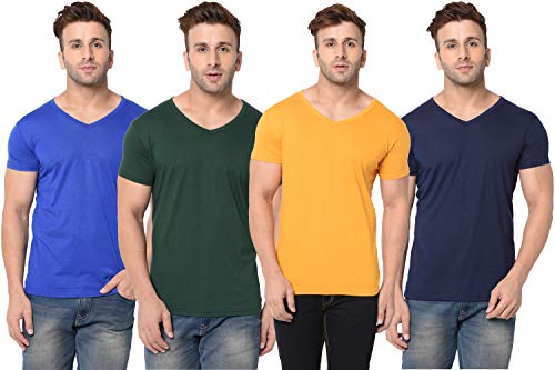 Image of JANGOBOY Men's Solid Half Sleeve V-Neck Cotton Blend T-Shirt