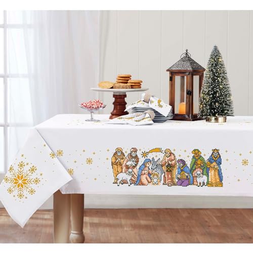 Nob Hill Golden Nativity Tablecloth Stamped Cross-Stitch