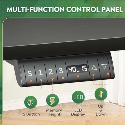 Image of DEVAISE 63 Inch L Shaped Electric Standing Desk, 3 Adjustable Computer Desk for Home Office, Ergonomic Sit to Stand Desk with LED Touchscreen,Headphone Hook, 3 Memory Preset, with Split Top, Maple