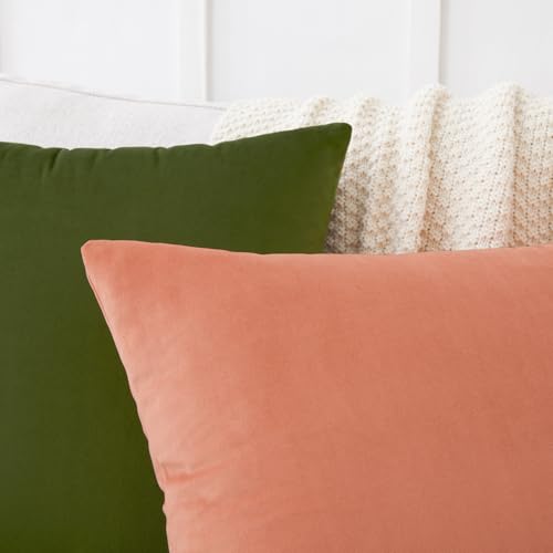 Image of Mixhug Decorative Throw Pillow Covers, Velvet Cushion Covers, Solid Throw Pillow Cases for Couch and Bed Pillows, Pale Coral, 20 x 20 Inches, Set of 2