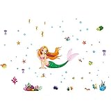 ufengke Colorful Mermaid Underwater World Wall Decals, Children's Room Nursery Removable Wall Stickers Murals
