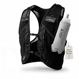 Terra Peak® VENA - Gilet da corsa da 500 ml, borraccia da corsa, unisex, taglia S/M, nero, riflettente, con scomparto per vescica, porta bastoni