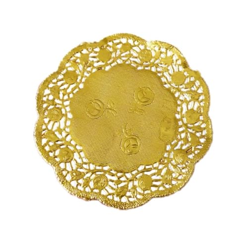 XFUYI 50 pièces 35 Pouces Creux Floral Rond Dentelle Papier napperons fête Or napperon Papier