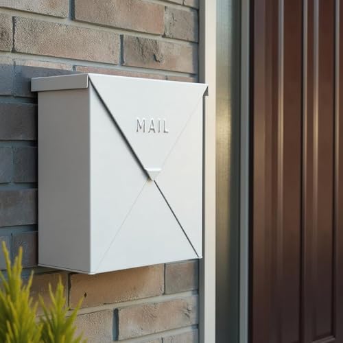Image of NACH Mailboxes for Outside Wall Mount, 10 x 10 x 4 inch White Wall Mount Mailbox, Waterproof Mailboxes for Outside - Chicago Style Mail Box