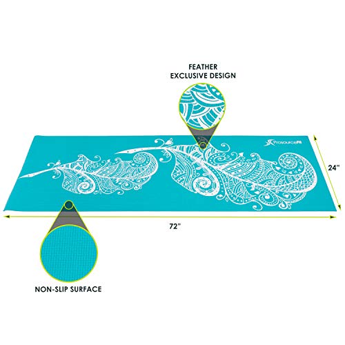 Prosourcefit Yoga Mats 3/16” (5Mm) Thick For Comfort & Stability With Exclusive Printed Designs, Feather Sea Green #TOP1