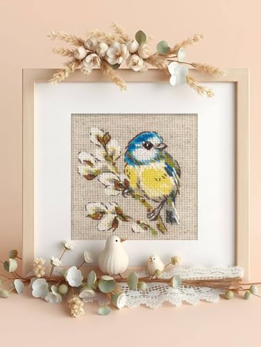 Image of RIOLIS - Titmouse 2244, Cross Stitch Kits 4 inchx4 inch, Cross Stitch Kits for Adults, Counted Cross Stitch, Embroidery Kit for Beginners & Advanced, Nature Crossstitching Kits, Counted Stitching Kits