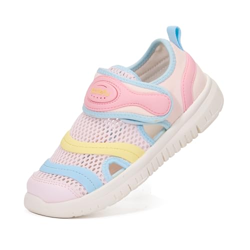 KATETU Toddler Sandals for Boys and Girls, Closed Toe Kids Sandals with Breathable Mesh, Lightweight Non Slip Outdoor Walking Shoes for Summer Beach Playground Pink/Blue