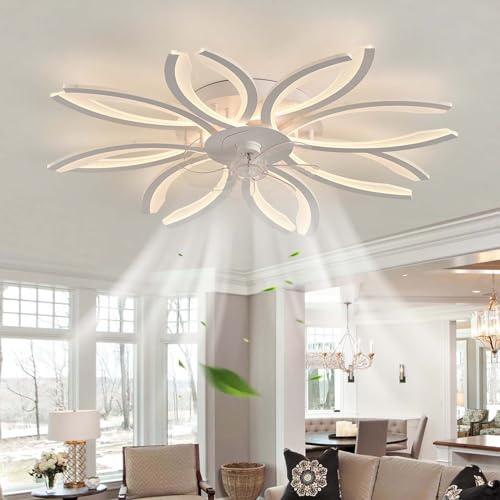 Ventilador de techo regulable con luz, ventilador reversible silencioso de 6 velocidades, control remoto y control por aplicación, elegante estilo candelabro perfecto para dormitorio y sala de estar