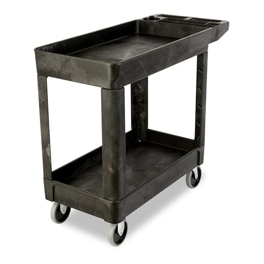 Rubbermaid Commercial Products 2-Shelf Utility/Service Cart, Small, Lipped Shelves, Storage Handle, 500 lbs. Capacity, for Warehouse/Garage/Cleaning/Manufacturing (FG450089BLA)