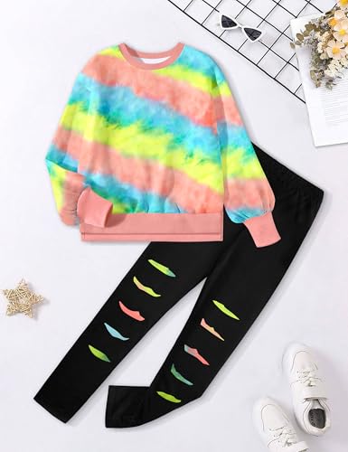 Image of Girls Clothes, Girls Outfits Tie Dye Sweatshirt Tops and Leggings Sweatpants 2 Piece Fall Winter Clothes Set 6-16T