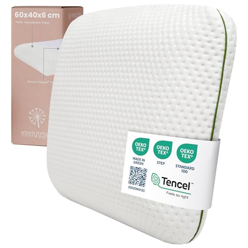 MIMUSELINA Almohada Infantil Viscoelástica 60x40x6 | Memory Foam Transpirable para Niños | Cojines pequeños Suaves, Ergonómicos y Antisofocos | Funda Tencel Hipoalergénica, Extraíble y Lavable