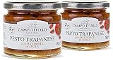 Pesto típico siciliano creado por la unión de tomates frescos, albahaca y almendras Avola. Todas las materias primas son auténticas sicilianas y 100% naturales.