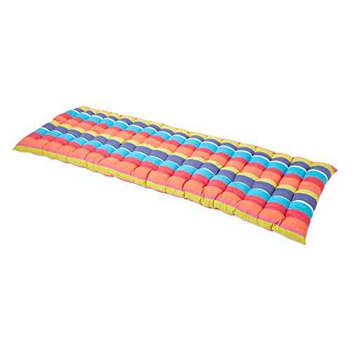 HOMESCAPES Coussin pour Banc de Jardin, Matelas de Sol, Coussin pour Banquette extérieure 3 Places, Coton - 143x48 cm - Rayures Multicolores