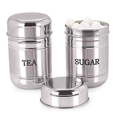Image of Stainless Steel Tea Sugar Containers Set, Sugar Tea Keeper, 2-Piece, Silver