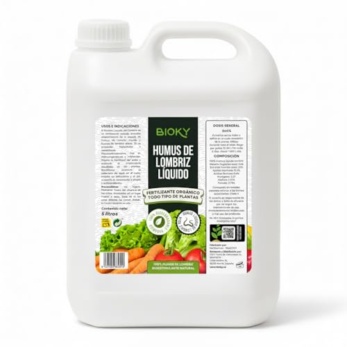 Humus de Lombriz Líquido 5L – Fertilizante Universal Muy Concentrado 5ml/L | +50% de Materia Orgánica – Abono Líquido para Plantas y Regenerador del Suelo – 100% Puro y Orgánico, Sin Residuo (5L)