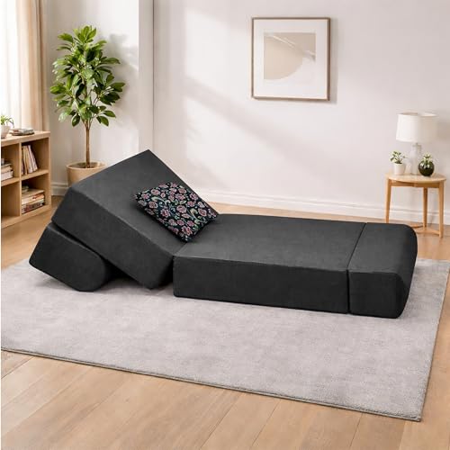 Image of Convertible 3 * 6 Single Seater Sofa Cum Bed | Foldable Sofa Bed for Apartments & Studio Rooms (Black, URBANPRO)