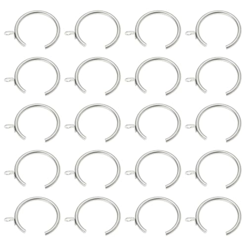 Lord of the Tools 20Pcs Silver Metal Passing Curtain Pole Rings - C Type Ring for Bay Window Curtain Poles - Chrome with Fixed Eye Sliding Eyelet