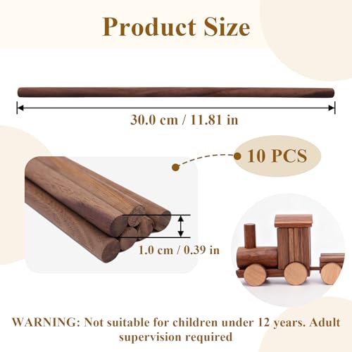 10 Pack Walnut Wooden Dowel Rods 3/8 x 12 Inch (10 x 300mm) Unfinished Round Hardwood Sticks for Crafts, Woodworking, Building Models and DIY Projects by GrliTra - Used condition - Image 2