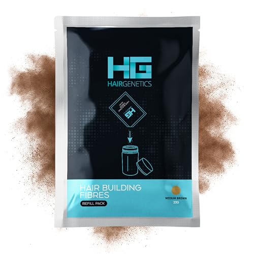 Hair Genetics Fibras Capilares Pack de Recarga – Fibra Capilar Natural para Cabello Fino y Caída del Cabello, Cobertura Instantánea y Volumen para Hombres y Mujeres (Marrón medio 22g)