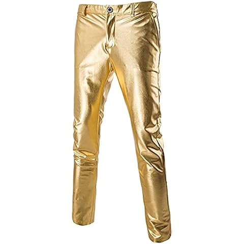 PARKLEES Mens Night Club Metallic Gold Suit Pants/Straight Leg Trousers Gold 34 Cover