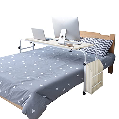 JTLB Mesa ajustable, escritorio de cama con ruedas, estante lateral, ranura para tarjeta de teléfono, esquinas de arco para bocetos, placa de densidad, soporte de acero al carbono (1,2 m)