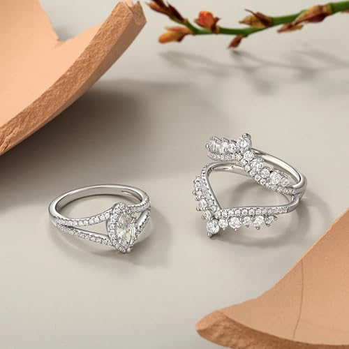Image of Jeulia 2PCS Interchangeable Wedding Ring Set for Women; 925 Sterling Silver Marquise /Pear Cut Engagement Ring Band Romantic Anniversary Christmas Bridal Set with Jewelry Gift Box