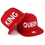Trendy Apparel Shop King and Queen Embroidered Cotton Flat Bill Mesh Cap - 2pc Set - Red