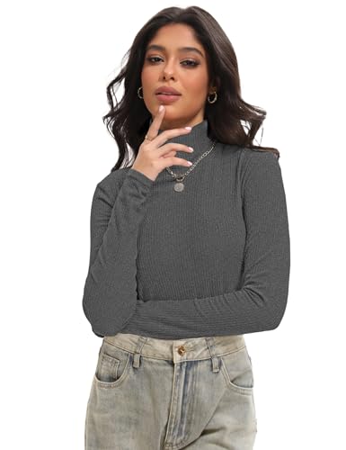 1/4 Pack Women's Ribbed Turtleneck Long Sleeve Shirts Basic Tops Fitted Stretch Sweater2