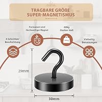 Neosmuk Magnethaken Schwarz,40kg Magnet Haken Extra Stark für Spind Organizer,Neodym Magnete,Haken Magnetisch Sehr Stark für Werkstatteinrichtung,Heckzelt,Grill,Kleiderhaken – Ansicht 6
