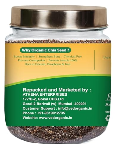 Image of 100% Pure Raw Unroasted Organic Chia Seeds I Rich with Omega 3, Fiber, Calcium & Iron I Healthy Snacks for Weight Loss Management I Boost Immunity I 500g