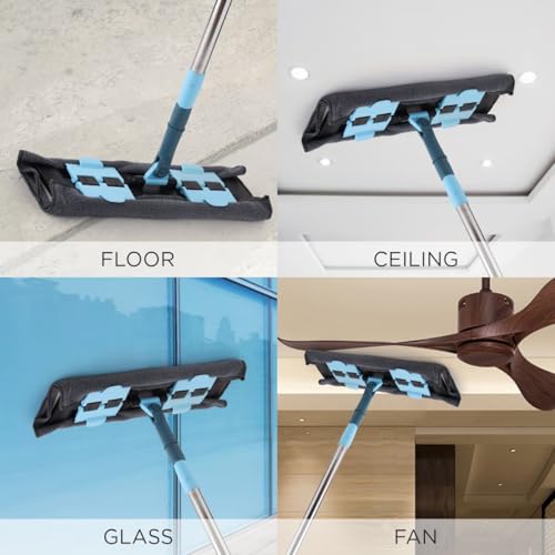 Image of Homeor Multi-Purpose Microfiber Flat Mop with 1 Extra Refill for Dry & Wet Cleaning, 360 Degree Rotating Head and Telescopic Handle, Suitable for Floor, Glass, Ceiling and Walls, 14 Inch, Blue