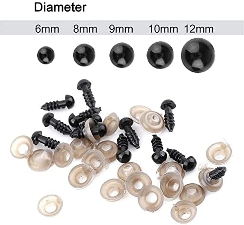 Doll Eyes, 100Pcs 6mm/0.24in Plastic Doll Safety Eyes, Black Stuffed Crochet Eyes Solid Round DIY Making Knitted Plush Stuffed Animal Craft Button with Washer Accessory for Teddy Bear Felting Toys