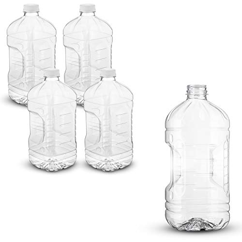 64 oz Empty Clear PET Plastic Juice Bottles with Tamper Evident Caps by MT Products - Set of 4 Bottles and 4 Caps