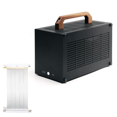 SGPC K49-BL Black Mini ITX Case/Wooden Handle/Gen 4 Riser Cable / 8.3L Small Form Factor, Supports GPU up to 300mm, CPU Cooler up to 69mm, USB 3.0 & Type-C Front I/O (K49BL&Gen4 Riser Cable)