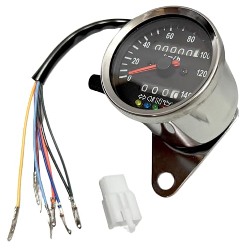 RiNan. バイク スピード メーター 機械式 LED 140km 汎用 シルバー×ブラック