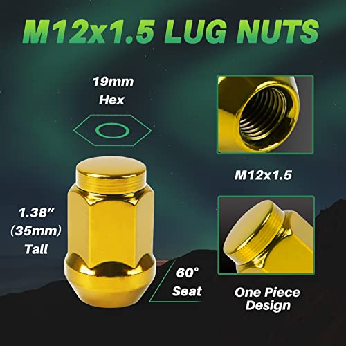 Image of AUTOPTIM M12x1.5 Gold Lug Nuts - Replacement for 2006-2019 Ford Fusion,2000-2019 Focus, 2001-2019 Escape, 2003-2022 Honda Accord, 2006-2018 Civic Aftermarket Wheel, 3 /4 inch Hex 20PCS Short Tire Nut
