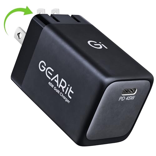 GEARit Compatible with Apple, Samsung, iPhone, iPad | 45W USB C Charger Block | Foldable GaN Wall Charger Box | Fast Charging Wall Plug Power Adapter Brick Cube | Type-C Charging Block - Black