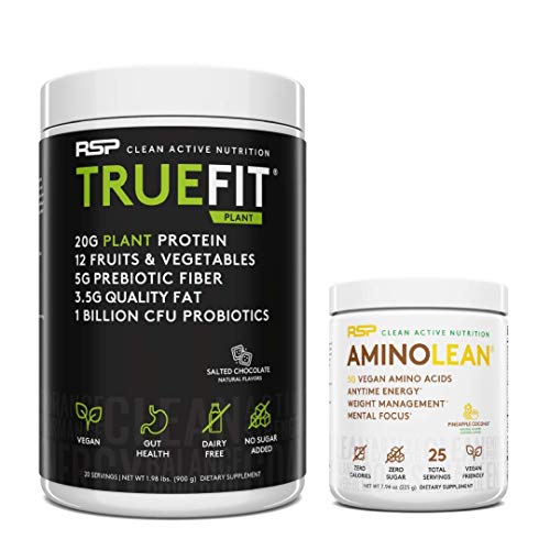 Rsp Nutrition Vegan Aminolean Pre Workout Energy (Pineapple Coconut 25 Servings) With Truefit Vegan Protein Powder (Salted Chocolate 2 Lb) #TOP20