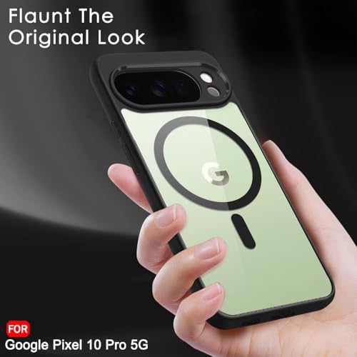Image of TheGiftKart Hybrid Shockproof Back Cover Case for Google Pixel 10 Pro Compatible with MagSafe | Hard Back Cover Case for Google Pixel 10 Pro (PC & TPU, Transparent Clear Back, Black Sides)