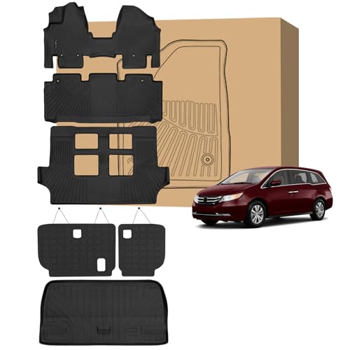Peleus Floor Mats for Honda Odyssey 2011-2017 TPE All Weather Protection 3 Rows Car Floor Liners with Cargo Liner for Honda Odyssey Accessories Trunk Mat+Floor Mats