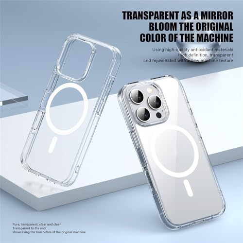 Image of VONZEE Translucent Clear Back Cover Compatible with (iPhone 15 Pro Max Case)(2023), PC Shockproof Scratch Resistant, Non-Yellowing, Support Mag-Safe Wireless Magnetic Charging - White|6.7''