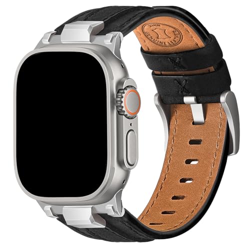 Image of Wristitani Leather Bands Compatible with Apple Watch Band 49mm 46mm 45mm 44mm for Men, Metal Connector & Genuine Leather Straps for iWatch Ultra3 /2 /1 SE3 /2 /1 Series 11 10 9 8 7 6 5 4 [NO Watch and Case]
