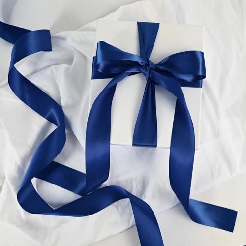 Image of Double Face Satin Ribbon 1-1 /2 inch X 50 Yards Polyester Navy Blue Ribbon for Gift Wrapping Very Suitable for Weddings Party Hair Bow Invitation Decorations and MoreDecorations and More