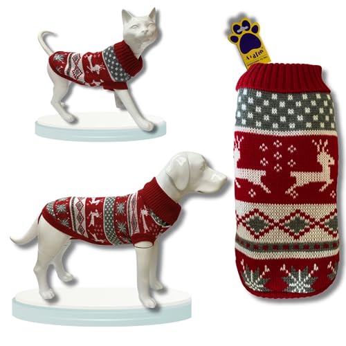 Image of A+a Pets' Cozy Knitted Flannel Sweater - Soft, Warm, Comfortable Fleece, Cold Weather Clothes for Dogs and Cats (Xmas, Maroon, 3XL)