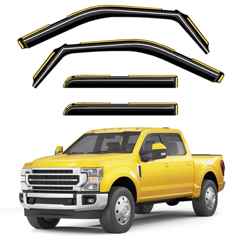 Deejecsun in-Channel Window Rain Guards Fit for Ford F150 2015-2020 SuperCrew/Ford F250-F550 2017-2025 Rain Guard Extra Durable Window Deflectors Vent Shades Visors Exterior Truck Accessories - 4 pcs