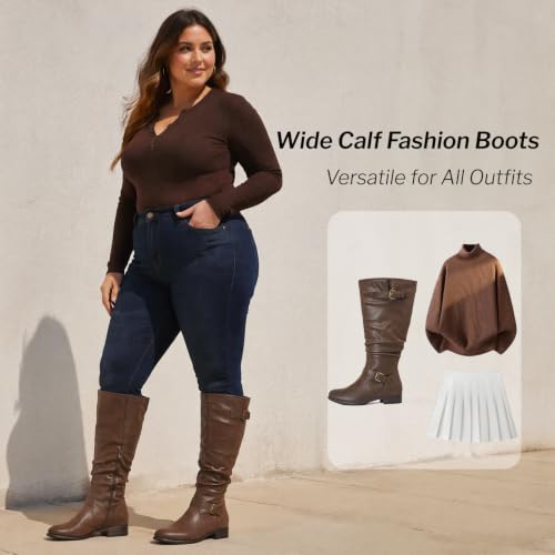 Image of Women's Extra Wide Calf Knee-High Boots | Wide Width, Round Toe, Plus Size, Slouchy Boots, Low Heel, Winter Boots.