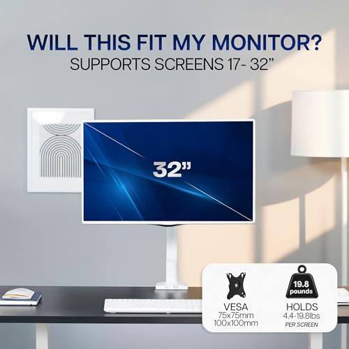 VIVO Single Monitor Stand, Fully Adjustable Arm for 17 to 32 inch Screen, Mechanical Articulating Desk Mount, Gaming and Office Setups, VESA 75x75, 100x100, Max 19.8 lbs, Classic, White, STAND-V001OW by VIVO - Image 6