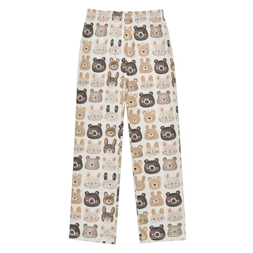 Yuiboo Soft & Cute Loungewear Watercolor Animal Faces Pajama Pants Houses with Pockets 9-10Y