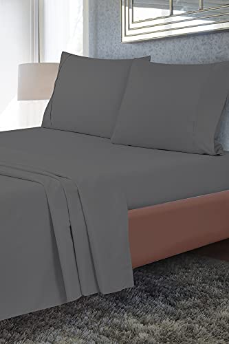 Royale Linens Queen Size Flat Sheet Only - Brushed 1800 Microfiber - Ultra Soft & Breathable - Wrinkle & Stain Resistant - Hotel Quality Flat Sheet Sold Separately - Top Sheet For Bed - (Queen, Grey) #TOP1